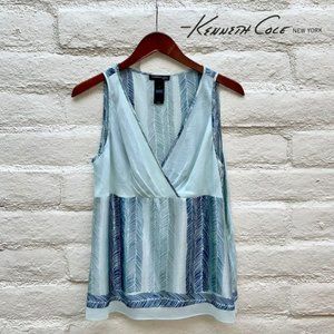 KENNETH  COLE Blue Silk Striped Sleeveless Blouse